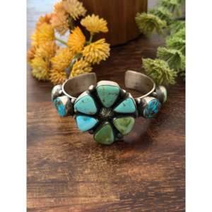 Tillie John Fashion <b>Cuff</b> <b>Bracelet</b> Mixed Turquoise & Sterling <b>Silver</b> Cluster Design - Product Image 2