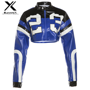 ¡Novedad de 2024! Chaqueta universitaria a prueba de viento teñida Lisa para mujer, chaqueta recortada de moda de cuero PU para béisbol Varsity, chaqueta de carreras para mujer - Product Image 5