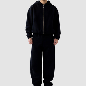 Conjunto de chándal con capucha y cremallera bordado personalizado al por mayor, chándal de pantalón holgado de algodón de color para hombre, novedad de 2025 - Product Image 5