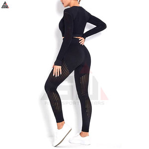 Ensemble 2 pièces de vêtements de yoga pour femmes grandes tailles, personnalisé avec logo sur le devant, respirant, séchage rapide, taille élastique, Spandex/Polyester, haute qualité - Product Image 3