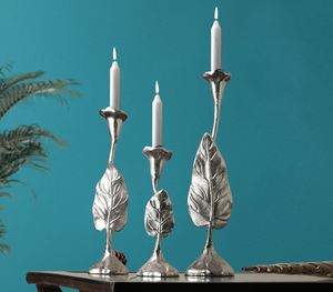 Portavelas de aluminio con forma de hoja de latón AK en acabado plateado, Juego de 3 para decoración Interior de mesa/Decoración de restaurante - Product Image 5