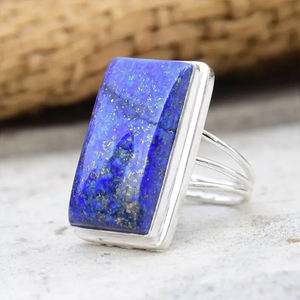 Meilleure vente bague en argent Sterling 925 faite à la main pierre précieuse Lapis Lazuli naturel Rectangle femmes Style bohème déclaration bijoux - Product Image 4