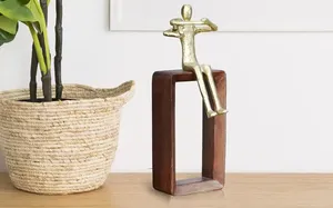 Estatua de pensador sentado de oro con arte de Metal moderno creativo, figurita abstracta tradicional para decoración, vajilla de fiesta, decoraciones - Product Image 3