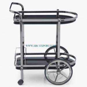 Metal Shining Mirror Polished Modern 2 Layer Food Serving Trolley Standard New Stylish Home Decorative Food Serving Trolley - Product Image 1