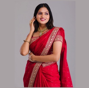 Última moda exclusiva étnica Georgette Sari Butti trabajo impresionante aspecto elegante para bodas ropa de novia mujeres adultos indio - Product Image 1