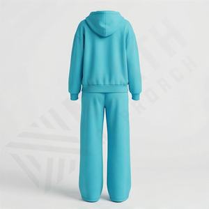 Ensemble de survêtement décontracté en molleton épais avec broderie et effet vieilli, comprenant un sweat à capuche zippé et un pantalon de jogging, style uni - Product Image 2