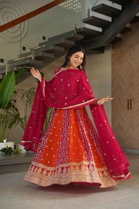 Lehenga Choli en soie violette avec dupatta, tenue de mariage traditionnelle longue pour femmes, style Inde Pakistan - Product Image 5