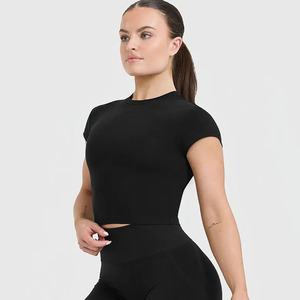 Último diseño negro 100% algodón Mujer camiseta Casual secado rápido transpirable y elegante diseñador relajado ajuste gimnasio entrenamiento camiseta - Product Image 3
