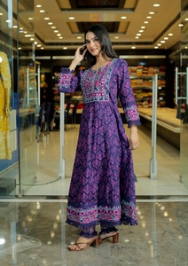 ชุด anarkali kurti ปักผ้าฝ้ายแท้สีม่วงสำหรับผู้หญิงเสื้อผ้าชนเผ่าชุดปาร์ตี้อินเทรนด์สุดพิเศษ - Product Image 2