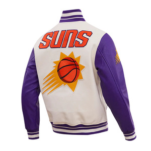 White <b>Wool</b> & Purple Leather Sleeves Jackets Embroidery Chenille & Embroidery Logos Diamond <b>Quilted</b> Inisde - Product Image 4