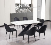Ensemble de table et chaises pliantes de style nordique moderne avec plateau en pierre frittée et bois, 6 places, pour appartements, hôtels et salles à manger