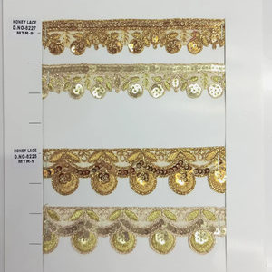 ผ้าลูกไม้โปร่งสีทองสำหรับตัดเย็บเสื้อผ้าผ้าโปร่งสีทองพร้อมลายปัก - Product Image 1