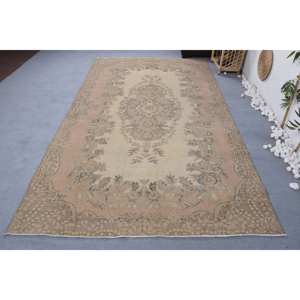 Alfombra de retazos de lana Vintage hecha a mano Beige marrón área grande 5,6X9,5 pies pasillo Rectangular para dormitorio para decoración de dormitorio - Product Image 1