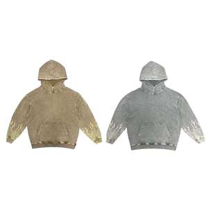 Sudadera con capucha desgastada lavada con ácido para hombre, estampado de patrón de invierno, lana suave, Material de poliéster/algodón, MOQ bajo para suministro al por mayor - Product Image 6