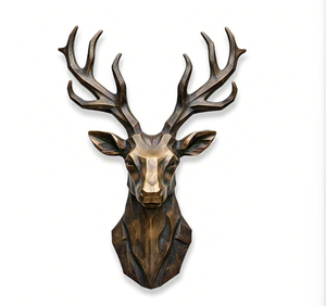 تمثال رأس غزال ذهبي من البرونز بتقنية الصب، منحوتة بتصميم ملائكي للديكور الجداري، قطعة فنية للجمع وهدية للعطلات - Product Image 2