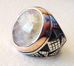 Bague pour homme en gros, nouvelle arrivée, pierre précieuse naturelle en rutile doré, bague signet pour homme de Turquie, bijoux d'anniversaire, bague en argent sterling 925 - Product Image 6