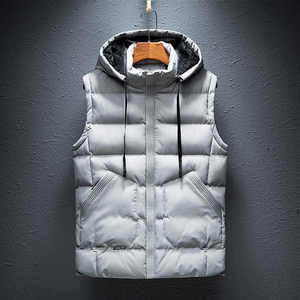2024 hommes mode chaude hiver coupe-vent à capuche veste sans manches solide gilet avec poches décontractées grande taille imperméable gilet - Product Image 3
