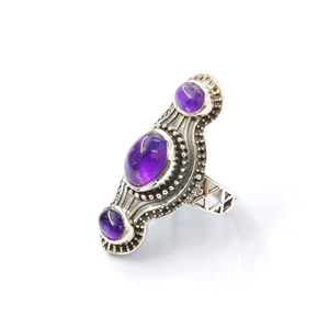 Anillo de Amatista Casual y Moderno (7.7 Gramos) Chapado en Oro con Engaste de Bisel de 18K, Regalo para Niños con Piedras Preciosas Naturales - Product Image 1