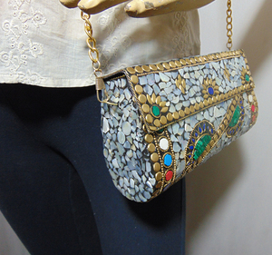 โบราณ Mop Mosaic CLUTCH purse กระเป๋าคลัทช์กระเป๋าหินโมเสคกระเป๋าถือคลัทช์2023ราตรีหรูหรา - Product Image 2