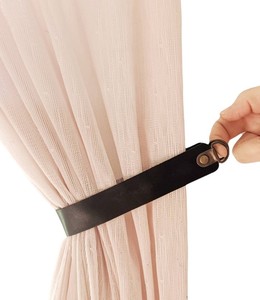 Leather Curtain Holdbacks, Minimal Curtain <b>Tie</b> <b>Backs</b>, Black Boho Curtain Tieback, Curtain Pull <b>Backs</b> - Product Image 1
