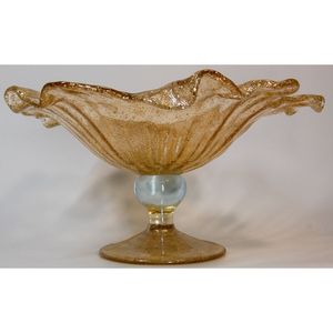 Tammaro Home's High Quality Italian <b>Glass</b> Craft Universo Decorative Piece in Gold Honey Color Fused Technique with Footed Stand - Product Image 2