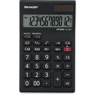 Calculatrice de bureau solaire Sharp EL-124TWH 96 x 12 x 152 mm (L x H x P) noire avec fonctionnalités à piles - Product Image 1