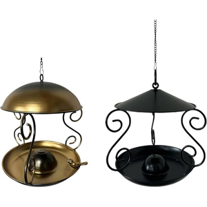 Comedero para pájaros rústico de hierro y metal, colgante, con techo cónico y diseño de hojas, para uso en exteriores en el jardín, hecho a mano. - Product Image 6