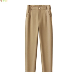 Pantalones de Lona Elásticos para Mujer 2025, Color Caqui, Negro y Azul Marino, Cintura Elástica, Moda Casual, Transpirables, Cintura Media, Rectos, Verano - Product Image 1