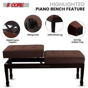 5 Core Duet Piano <b>Bench</b> 3.5 Inch Padded <b>Cushioned</b> Stool Wooden Heavy Duty Musician Chair w Storage - Product Image 1