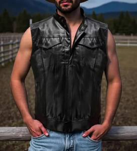 Gilet en cuir véritable haut de gamme pour hommes, vente en gros, gilet en cuir décontracté pour hommes, OEM, design élégant et respirant, gilet en cuir pour hommes - Product Image 3