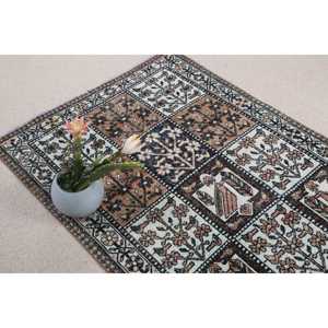 Vintage Accent Rug 0.3x6.5 ft, Turkish <b>Brown</b> Floral <b>Wool</b> Rug - Product Image 5
