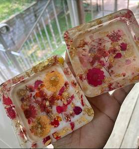 Handmade Square Resin <b>Ashtray</b> with Customizable Floral Pattern and Foil Detail Luxury Design for Smoking Creative Gift for Him - Product Image 5