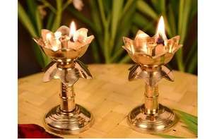 Lámpara de aceite con soporte Diya en forma de loto de latón puro de lujo, decoración interior para el hogar y la Oficina, decoración Diwali, regalo de boda de inauguración - Product Image 4