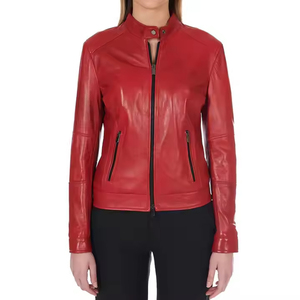Chaqueta de cuero genuino para mujer elegante de alta calidad, diseño ajustado, decoración bordada, venta al por mayor, chaqueta de cuero transpirable 2026 - Product Image 5