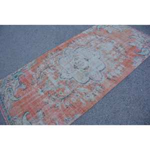 Alfombra turca Vintage de 3,6x7,7 pies, patrón de retazos verde naranja, Material de lana, látex, área grande clásica para decoración de sala de estar - Product Image 4