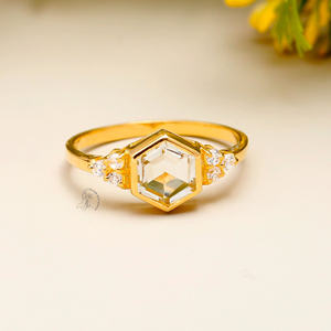 แหวนเงินแท้925ทำด้วยมือฝังหนามเตยพลอยซิทรีนธรรมชาติ - Product Image 1