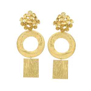 Nuevo estilo Flores Stud Golden Round y Square Dangle Earring - Product Image 1