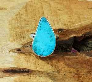 Bague Turquoise Sleeping Beauty en argent sterling 925, pierre précieuse en forme de larme, bijoux faits à la main, cadeau de mode pour femmes - Product Image 4