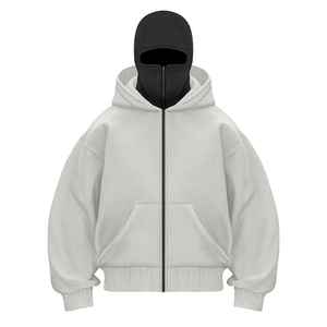 Sweats à capuche oversize de haute qualité 100% coton avec design à double capuche, motif uni, sérigraphie, fermeture éclair pour la saison d'automne - Product Image 3