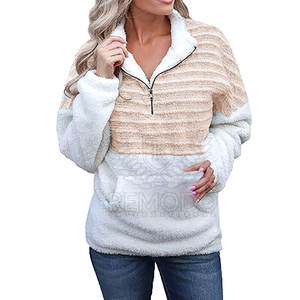 Mujeres Sherpa Fleece sudadera invierno cálido media cremallera logotipo personalizado Casual venta al por mayor Sherpa Fleece sudaderas - Product Image 3