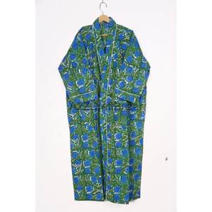 Mejor calidad 100% algodón negro estampado Floral indio Kimono bata de baño ropa de dormir vestido Casual relajante ropa de vacaciones para mujeres - Product Image 5