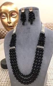 Stylish Three Layer Designer Mala Necklace <b>Set</b> <b>Beaded</b> In Pearl with Shimmering Zircon for Party Wedding Engagement Wear - Product Image 6