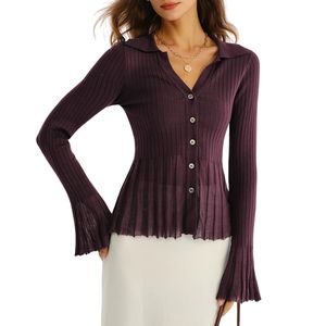 Women's <b>Long</b> Sleeve Knitted Cotton Blouse Button <b>Top</b> for Office Casual Wear Wholesale Fashion <b>Tops</b> for <b>Summer</b> Autumn Front - Product Image 3