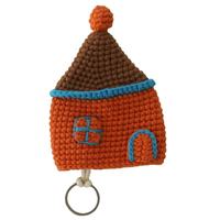 Porte-clés tricoté fait main en forme de petite maison, finition en laine, mignon, protecteur de clés de voiture, accessoire de mode