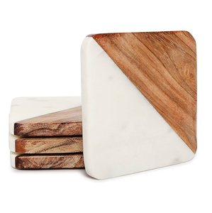 Posavasos de Madera y Mármol, Forma Cuadrada, Color Madera Natural, Piedra Blanca, Ecológico, Hecho a Mano, Estilo Rústico - Product Image 5