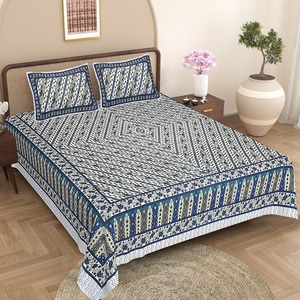 Sábana de Algodón con Estampado Floral Indio, Sábana de Algodón de Diseño con Bloques Hechos a Mano, Diseño Floral para Uso en el Hogar y Hoteles - Product Image 1