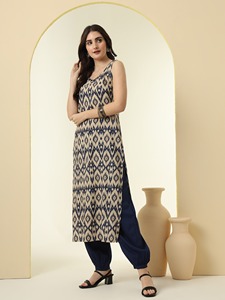 Unity Luxure 1925 Kurta Informal de Línea Recta con Estampado Floral para Mujer, en Nailon/Algodón, Estilo Natural (Beige) - Product Image 5