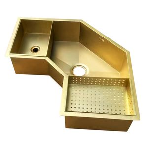 Tùy Chỉnh Sang Trọng L-Hình Dạng Góc Bồn Rửa Nhà Bếp Đồng/Đồng Khăn Bar/Khô Giá | Handmade Drop-In Bát Duy Nhất Bề Mặt Chải - Product Image 1