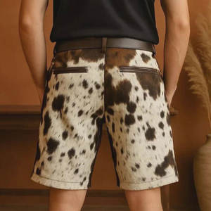 Luxury Custom Oversized <b>Hair</b> on Cowhide genuine Print High Waisted Cowhide Baggy Summer Man Trousers Leather Short <b>Men</b> - Product Image 2