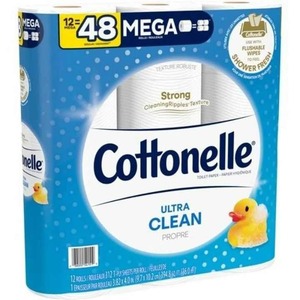 Lingettes humides Cottonelle Ultra Clean 12 méga rouleaux de 312 feuilles par rouleau de papier hygiénique rincable à base de pulpe de coton et de bambou - Product Image 1